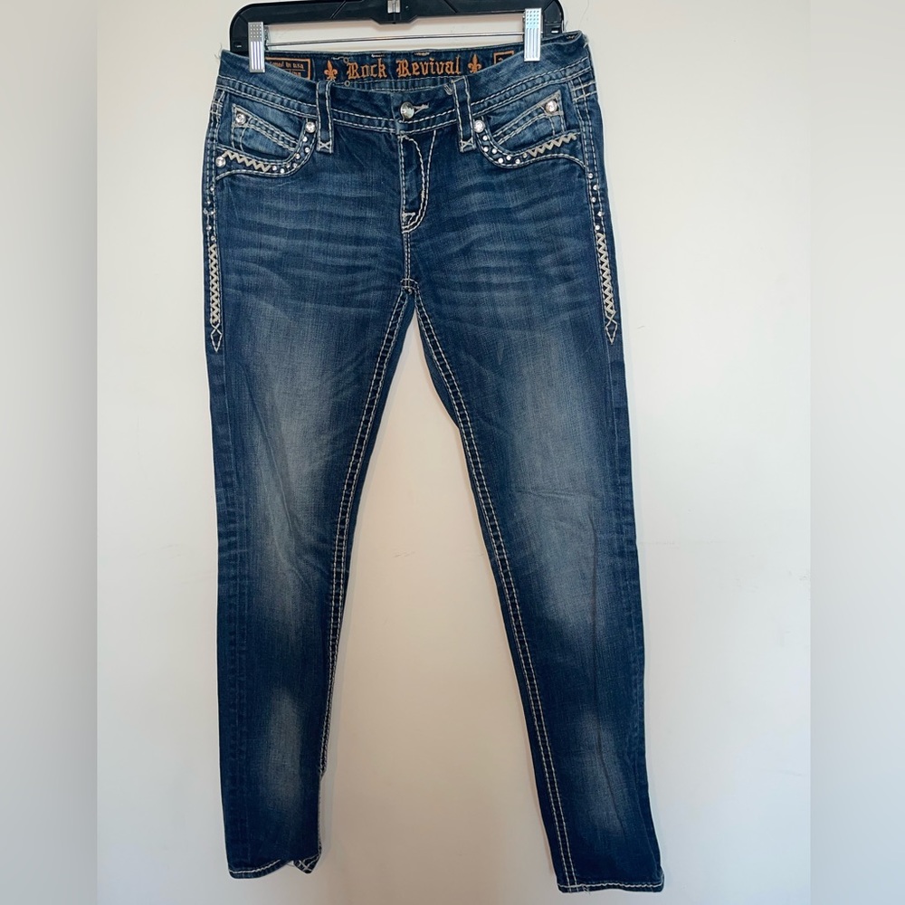 Rock Revival Women’s Blue Denim Elaina Skinny Studded Jeans Size 29